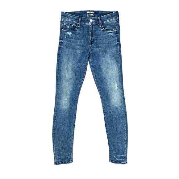 Mother The Looker in Graffiti Girl Blue Denim Jeans Zip Button 5 Pockets Size 26 - Picture 2 of 11